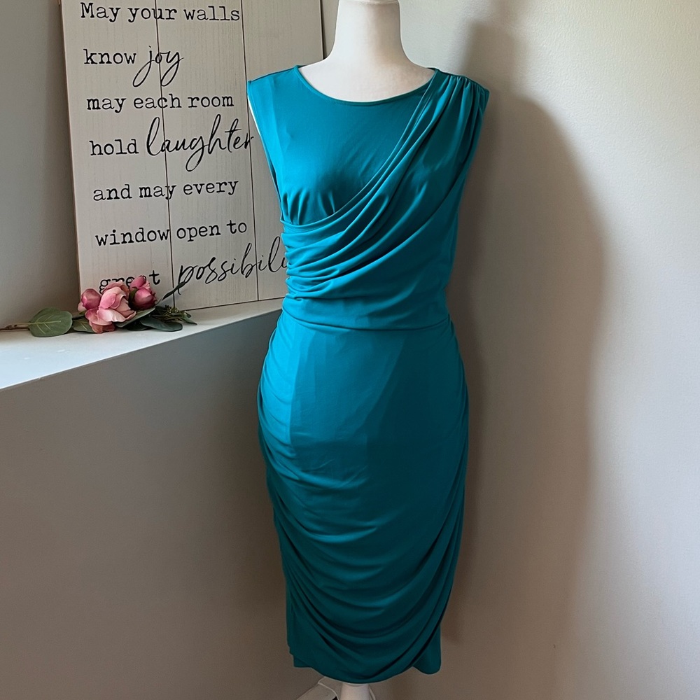 Lane Bryant Teal Ruched Sleeveless Dress